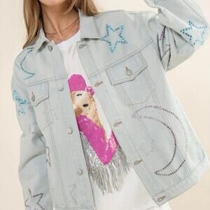 Blue b. Collection Jean denim jacket rhinestone NEW NWT size s